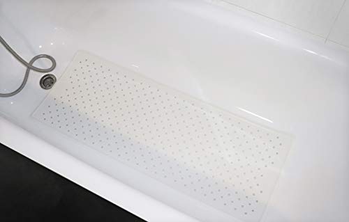 KMINA Badewannenmatte rutschfest 97x35 cm, Lange Antirutschmatte Badewanne aus 100% Naturkautschuk, Badewanneneinlage Schimmelresistent, Duschmatte Waschbar bis 70 Grad, Weiß