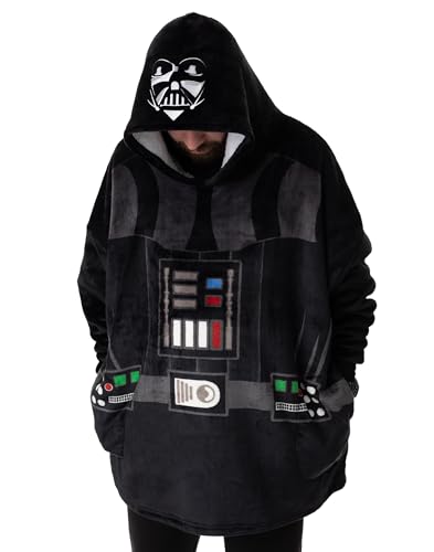 STAR WARS Darth Vader Unisex Wearable Blanket Hoodie | Adults Black Hooded Pullover with Darth Vadar Armour Mask and Suit