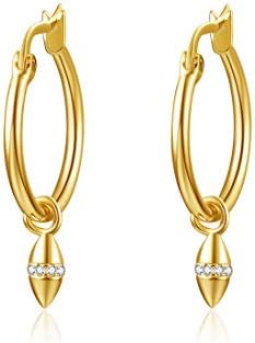 14K Gold Plated Huggie Hoop Earrings with Moon/Star/Ball Charms, with Cubic Zirconia & Opal Dangle Drop Earrings, Jewelry Gift for Women Girls