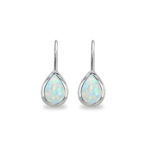 Opal Earrings For Women 7X5Mm Bezel Teardrop Synthetic White Gemstone Sterling Silver Dainty Leverback Earring For Girls Teens Fashion Bridesmaids Summer Trendy #TOP3