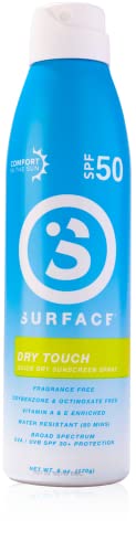 Surface Dry Touch Spray Sunscreen - Lightweight & Water Resistant Sunscreen Spray with Broad Spectrum UVA/UVB Protection - Cruelty & Paraben Free, Reef Safe Sunblock Spray - SPF 50, 6oz, 1 Count