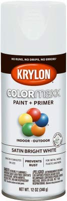 Krylon K05558007 COLORmaxx Spray Paint + Primer, Satin Bright White, 12-oz. - Quantity 6