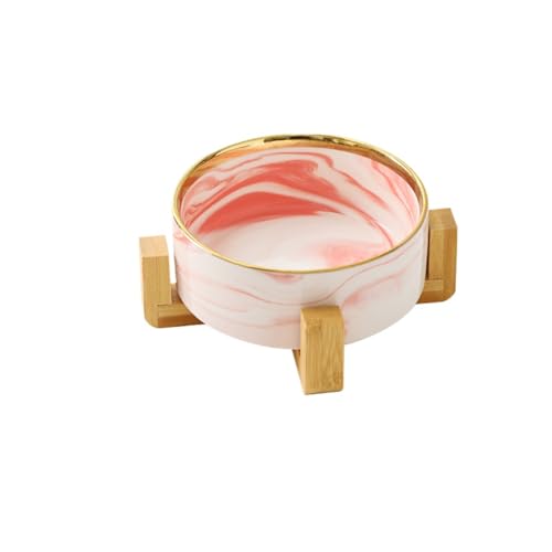 大理石模様セラミックペット食器猫用ボウル水飲み食事首への負担軽減安定感お手入れ簡単 (小サイズのシングルボウル、プノンペンの大理石模様のパウダー+シングルウッドフレーム)