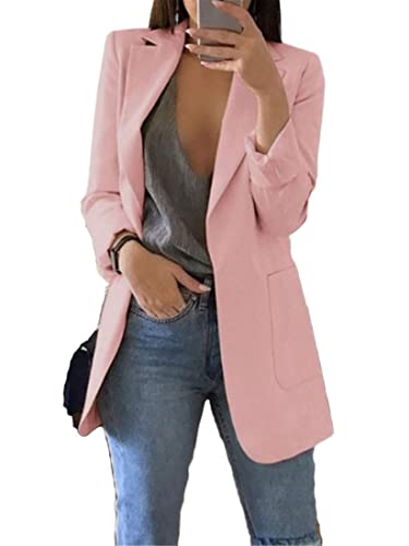 Generic Andongnywell Womens Solid Color Casual Open Front Long Sleeve Work Office Jackets Blazer Suit with Pockets
