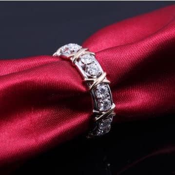 DovEggs 1.4CTW Total FGH 3mm Cut Moissanite Lab Created Diamond Engagement Ring Full Eternity Wedding Band 14k Gold QUALITY Silver/Yellow Gold Plated X`S Engagement Ring for Women3