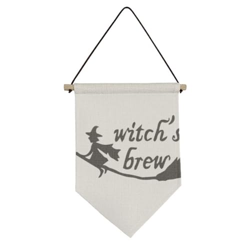 Drapeau en toile à suspendre Witch Brew avec citation anglaise pour déco vintage