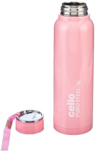 Image of CELLO Puro Steel-X Benz 1200 Insulated Water Bottle For Office 970 ml, Pink | Easy to Carrying Loop, Wide Mouth Leak Proof & Rust Resistant Inner Steel Insulated Water Bottles For School Kids & Travel