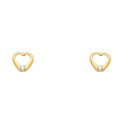 14k Yellow OR White Gold Open Heart Stud Earrings with Screw Back2