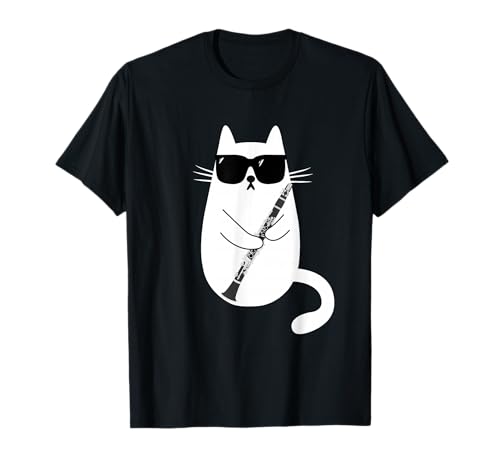 Gato Gracioso con Gafas de Sol de Clarinetista Clarinete Camiseta