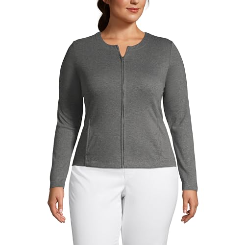 Lands' End Women's Cotton Polyester Zip Crew Cardigan