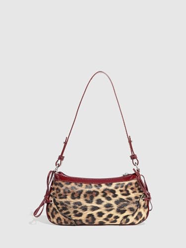 QWINEE Women's Leopard Print Purse Y2k Cheetah Shoulder Bag Bow Studded Clutch Zipper Adjustable Strap Underarm Bag2