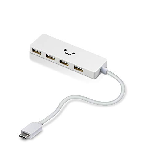 Elecom U2HC-A429BXWF USB Hub, USB 2.0 Type-C A Female 4 Ports, Bus Power, 5.9 inches (15 cm) Cable, Compatible with MacBook, iPad, Surface GO Pro 7, Chromebook, etc. White Face