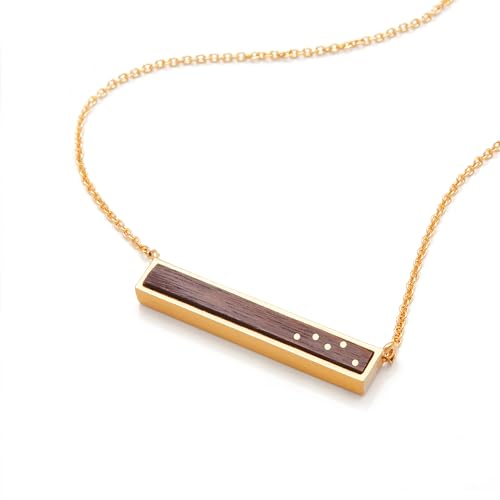 Wood Horizontal Bar Necklace with 5 Gold Inlays - 5th Wedding Anniversary Necklace Jewelry - Unique Traditional 5 Yr for Wife4