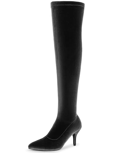 Perphy Faux Velvet Pointed Toe Stiletto Heels Over the Knee High Boots for Women