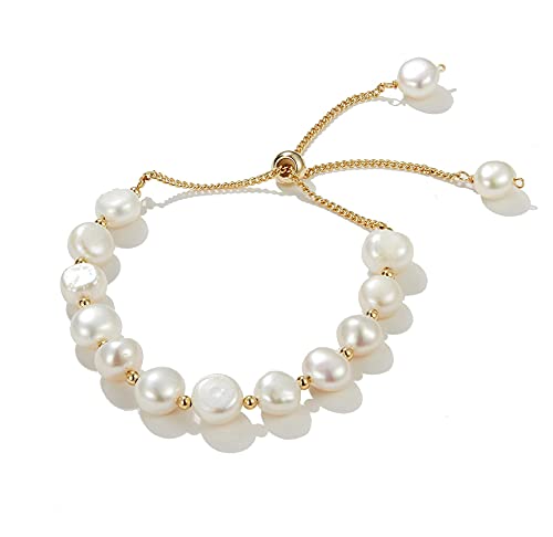 Pearl Bracelet 6mm Handpicked Pearl Chain 18k Gold Plated Delicate Vintage Y2k Jewelry Gifts for Mom Women Girls