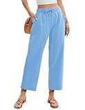 pantacourt fluide femme grande taille 【Pantalon au Design Chic】: Pantalon long à coupe décontractée avec taille élastiquée et cordon de serrage s'adapte mieux à votre silhouette.Le côté du pantalon large et le motif chic ajoutent le charme du pantalon 7/8.Deux poches latérales et deux poches arrière offrent pratique.Tendance et pratique.