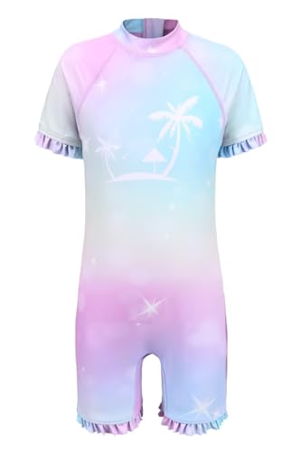 Image of Girls Rash Guard Swimsuits One Piece Bathing Suits for Girls UPF 50+ Sun Protection Short Sleeve Sunsuits Zipper