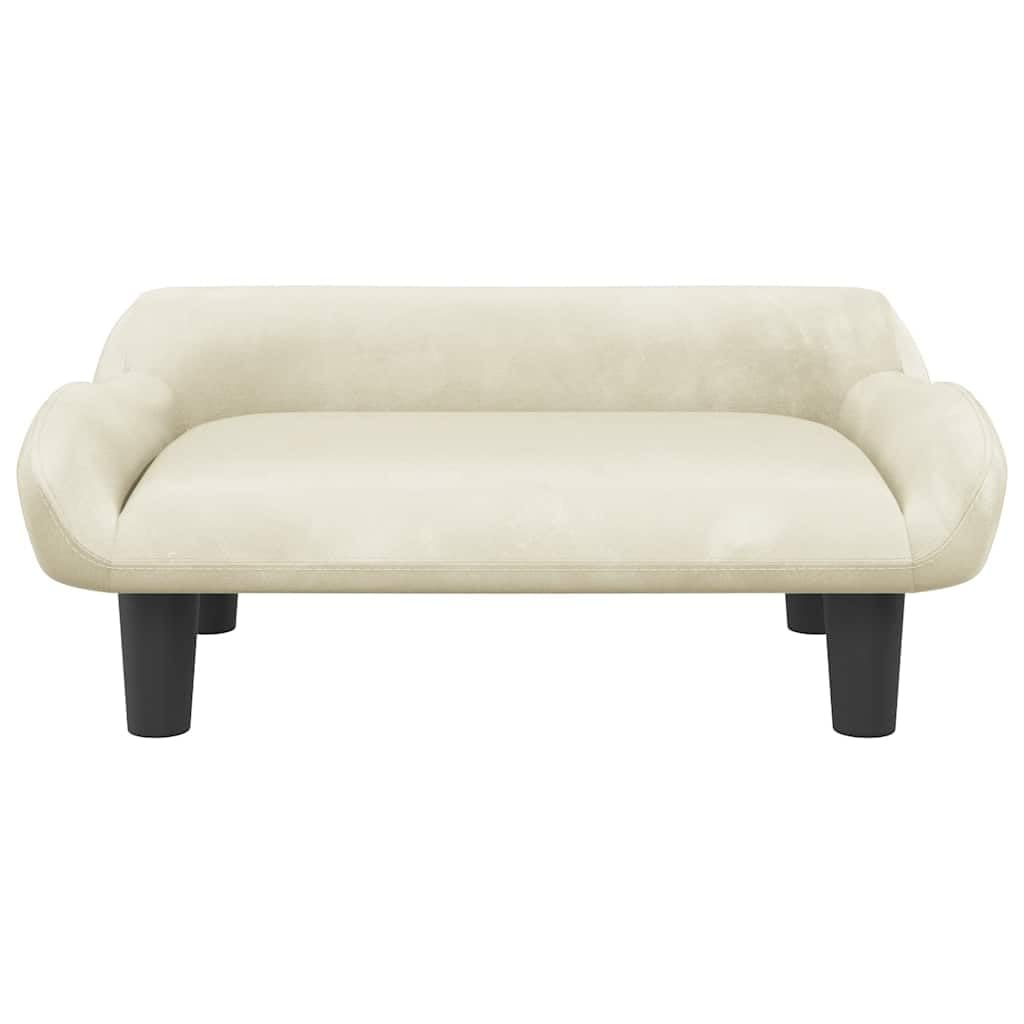 Sofa dziecięca, kremowa, aksamitna, 70 x 40 x 24 cm, z masywną ramą z drewna sosnowego, tapicerowana, do mebli dla małych dzieci w pokoju dziecięcym, stabilny mebel do siedzenia do zabawy