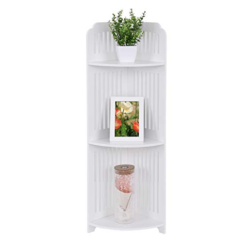 3 Tier Corner Shelves, Bathroom Bathtub Tension Shower Caddy Holder, Corner Ladder Shelf for Living Room, Bookcase Display Organizer, Multipurpose Corner Shelving for Small Spaces (White)