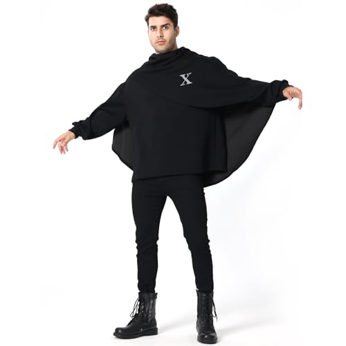 Men's Fashion Poncho Cape Cloak Hoodie Techwear Sweatshirts Unisex Lightweight Patchwork Hip Hop Casual Pullover3