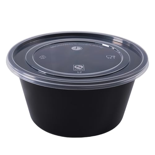 REENEW 50個-蓋付き使い捨てプラスチックデリ食品保存容器、蓋付き電子レンジ対応ボウル、黒い食品保存容器、漏れ防止、食事準備、ピクニック、テイクアウト、旅行、果物、スナック、または液体に最適 使い捨て弁当箱 テイクアウトボックス デリバリーボックス