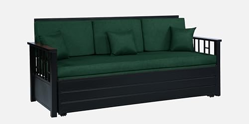 Image of 3 Seater Metal Sofa Cum Bed with Hydraulic Storage | Queen Size Sofa Cum Bed | Matte Black Finish with Red Black Design