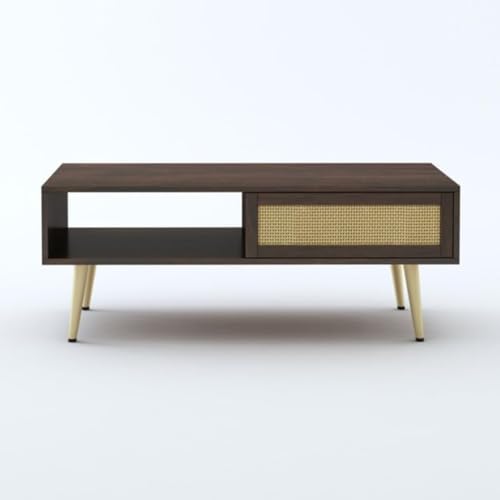 Image of MAMTA DECORATION Solid Sheesham Wood Coffee Table for Living Room | Wooden Center Table with Drawer & Open Shelf Storage for Home, Hall & Lounge | Modern Teapoy /Tea Table | Walnut Finish