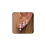 TURANDOSS 3 Pairs Stud Earrings Set for Women - 14K White Gold Plated Hypoallergenic Round CZ Stud Earrings, Dainty Everyday Multiple Piercings Silver Jewelry for Women