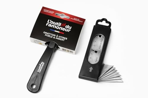 Pack Nettoyage Vitre Poêle & Insert SANS RAYER – Grattoir Vitre + 10 Lames réversibles - changeables