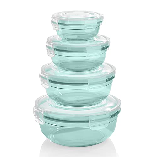 Grizzly 4er Set Frischhaltedosen (0,4L, 0,8L, 1,4L, 2,3L), rund, Kunststoff, 100% luft-/wasserdicht, mikrowellengeeignete Vorratsdosen, Mint