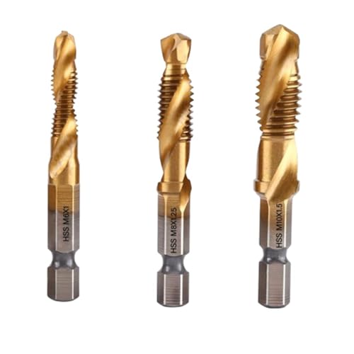 Tarauds de plomberie HSS M6 M8 M10 dorés à queue hexagonale, lot de 3 pièces