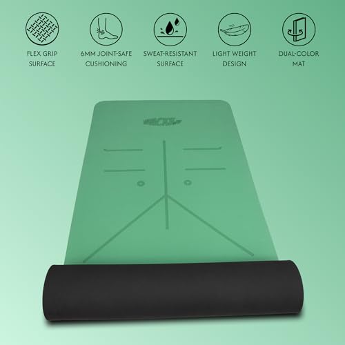 Image of Whackk TPE Laser Engraved Position Marking Yoga Mat|Pink & Purple Dual Colour|6 mm TPE Non-Slip Mat with Carry Strap|Lightweight & Eco-Friendly Non Toxic I Exercise and Fitness (Green, 6mm)