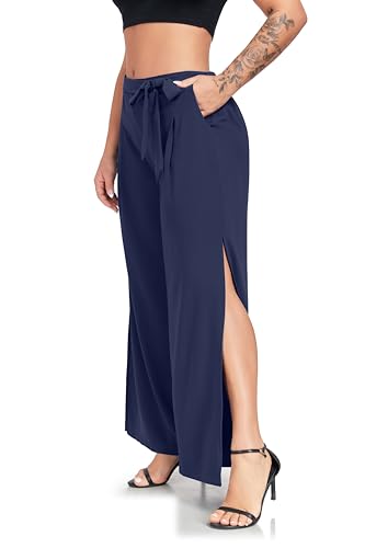 Women's Wide Leg Pants High Waist Tie Knot Front with Pockets Flowy Casual Palazzo Trousers2