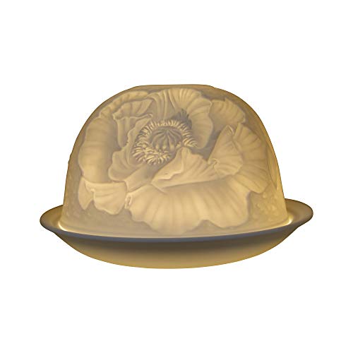 Nordic Lights Poppies Flower Porcelain Tealight Holder Dome | Candle Holder Projecting 3D Image Use With Scented Candle, LED Light | Perfect Living Room Decor Lights | Shade & Plate Set with Gift Box