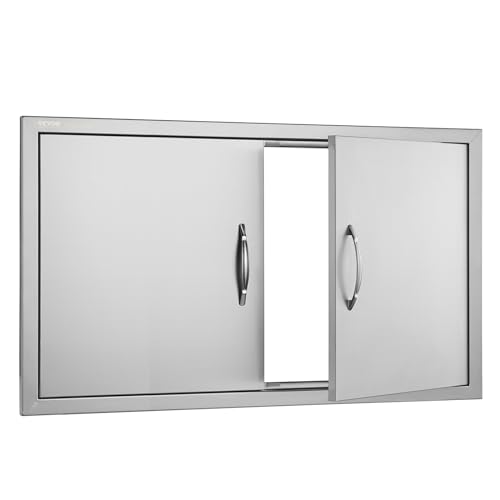 VEVOR BBQ Access Door, 36W x 21H Inch Double Outdoor Kitchen Door, Stainless Steel Flush Mount Door, Wall Vertical Door with Handles, for BBQ Island, Grilling Station, Outside Cabinet, Silver by VEVOR - Image 9