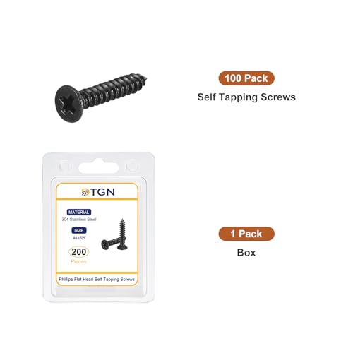 Image of DTGN 100Pcs #4x5 /8 inch Flat Head Wood Screws, 304 Stainless Steel Phillips Self Tapping Screws - Good for Woodworking, Furniture - Black