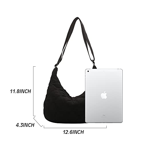 Women Hobo Shoulder Bag Puffer Small Tote Crossbody Bag Purse Cotton Handmade Bags Handbag With Zipper School Work Travel Black #TOP3