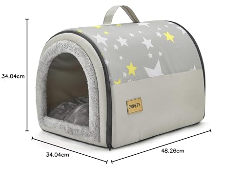 Jiupety Hundehütte Indoor, 2-in-1 Hundehaus für Drinnen, M Größe Hundehöhle Kleine Hunde für Katze und kleine Hunde, Warme Höhle Schlafnest, Grau