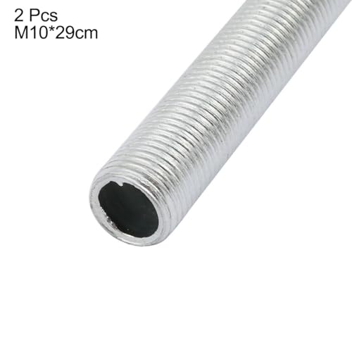 Image of uxcell Lamp Pipe Nipple, M10 Thread 290mm Length Hollow Lamps Repair Part Hardware for Lamp Lights, Zinc Plated Silver Tone, Pack of 2