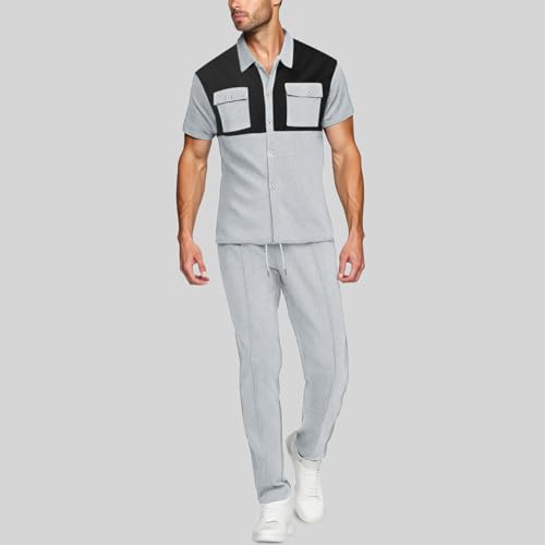 Ensemble chemise et pantalon homme gris en coton taille M - 3