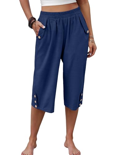Image of ANRABESS Womens Wide Leg Capri Pants Elastic Waist Casual Loose Lounge Trousers 2026 Summer Flowy Beach Vacation Clothes