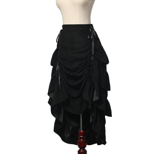 GRACEART Women's Steampunk Skirt Adjustable Ruffle Gothic Vintage Skirt, Suede Blend (Black) - Image 2