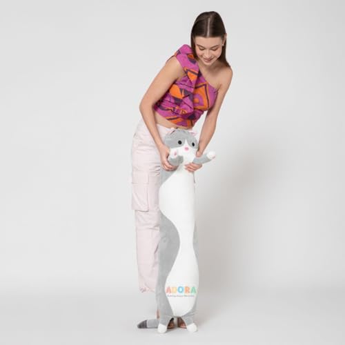 Image of ADORA Plush Cartoon Kitty -100cm Grey Sleeping Hugging Pillow, Cuddly Soft Long Cat Body Pillow for Girls Kids