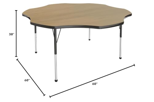 Image of FDP Flower (60 x 60 inch) Collaborative Classroom Table with Adjustable Standard Ball Glide Legs (19-30 in); School and Office Furniture - Pasadena Oak Top /Black Edge and Legs