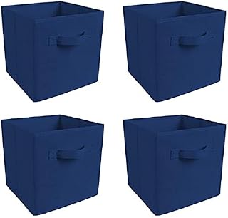 Set of 4 Foldable Cube Storage Boxes Collapsible Linen Fabric Clothing Shelf Basket Bins Toy Box Home Office Organizer (Red)