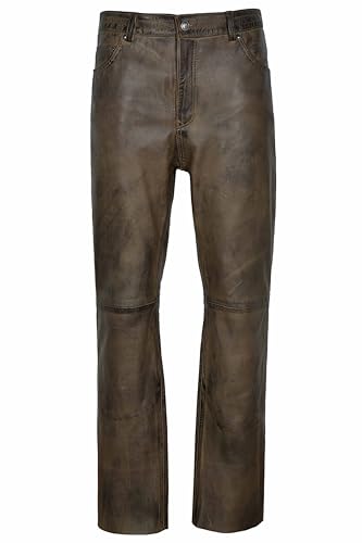 Men’s Jeans Dirty Brown Waxed Real Leather Motorcycle Biker Trouser Pants 501