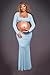 Dedysler Plus Size Maternity Photoshoot Outfits Cut Out Photography Dress for Photos Open Belly Long Sleeve Gown Baby Shower (Blue M)