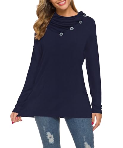 Image of WEACZZY Women's Long Sleeve Shirts Button Cowl Neck Casual Loose Tunic Tops Blouse Dressy Fashion 2026