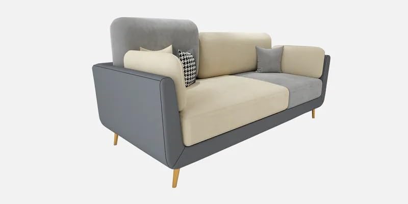 Image of Polyester Velvet Contemperory Sofa Set with Cushion Chaise Lounge, Sectional Sofa Perfect for Your Living Room,Guests Room & Office. (Grey & Beige, 3 Seater)