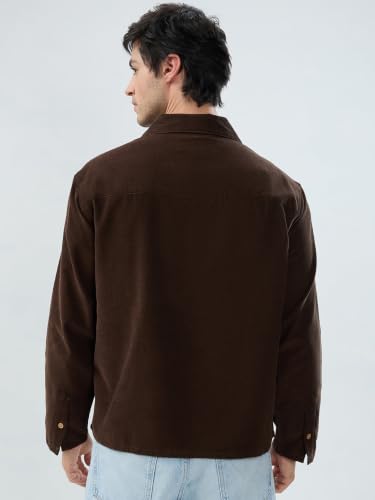 Image of VASTRADO Carob Brown Corduroy Cuffless Oversized Shirt